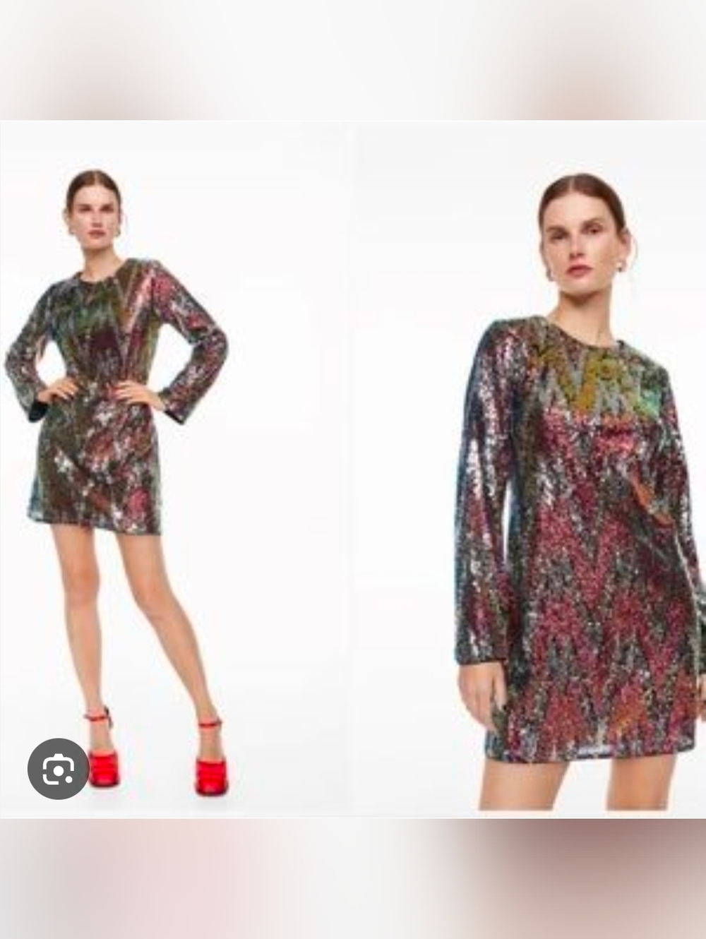 H&M Multicolor Sequin Long Sleeve Mini Dress